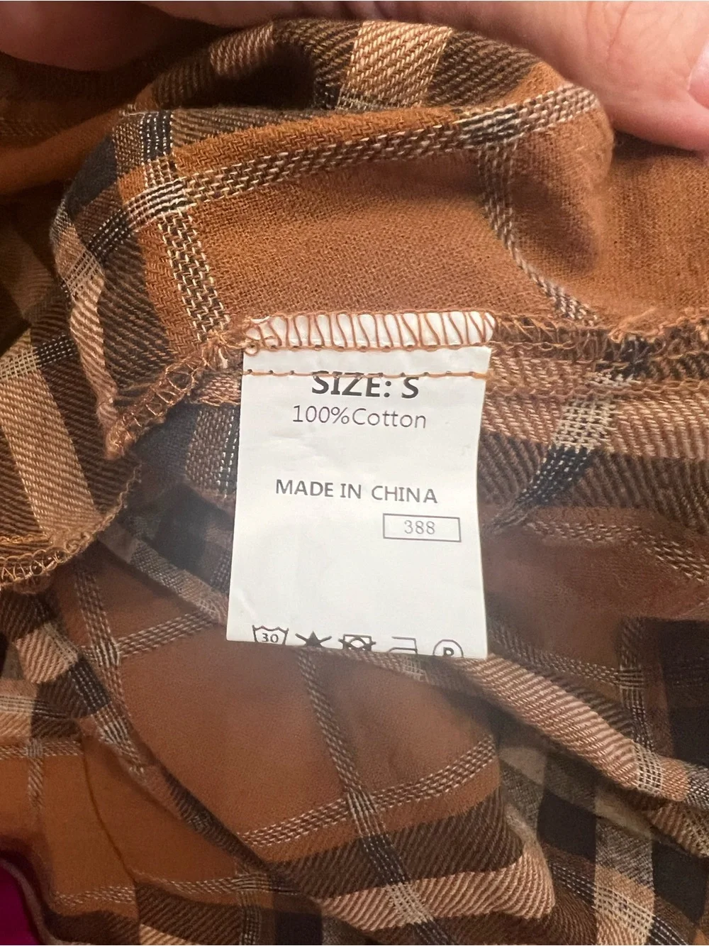 Plaid V-Neck Babydoll Mini Dress in Tan - Picture 6 of 7